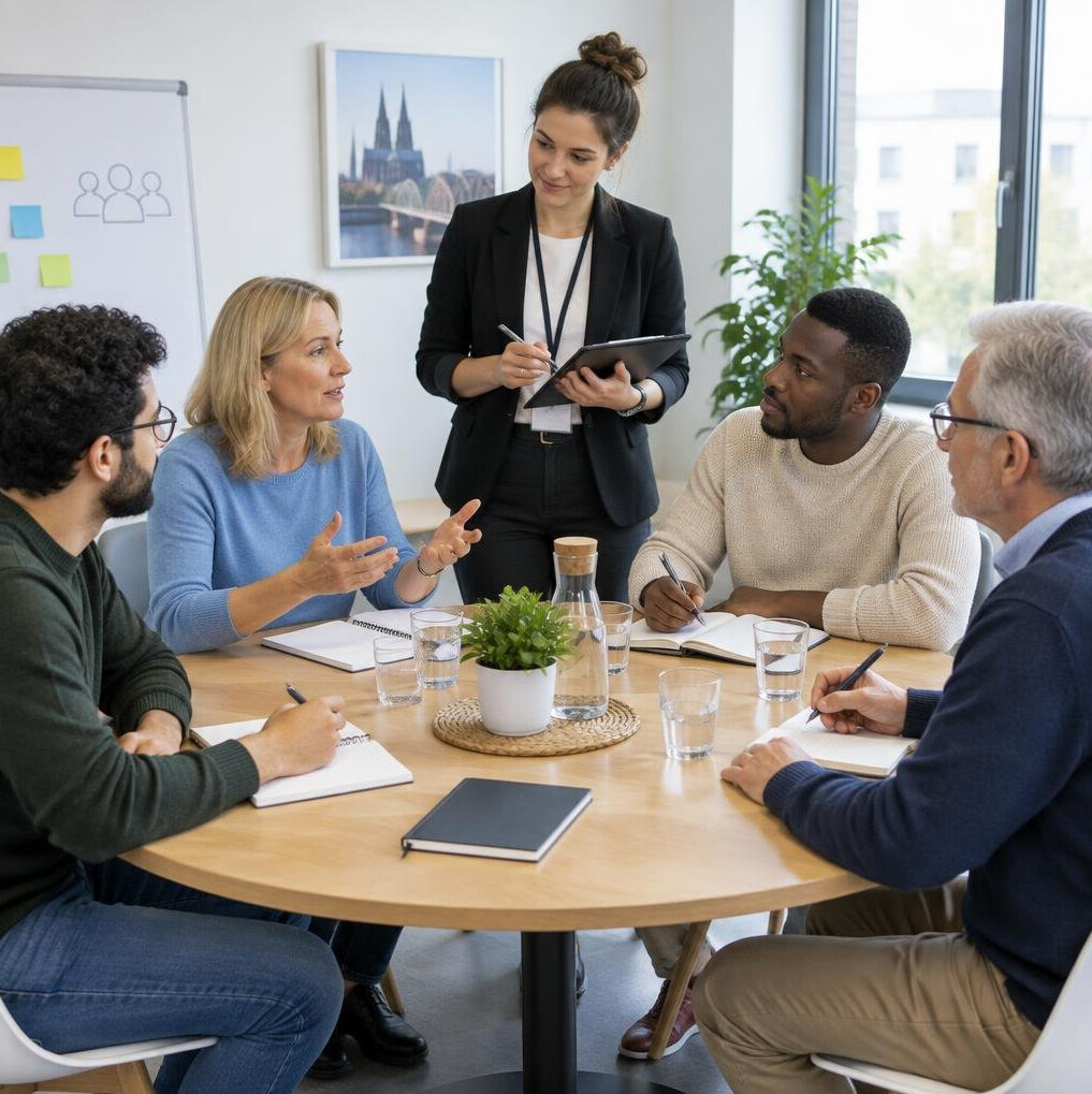Focus group discussion around a table with notes